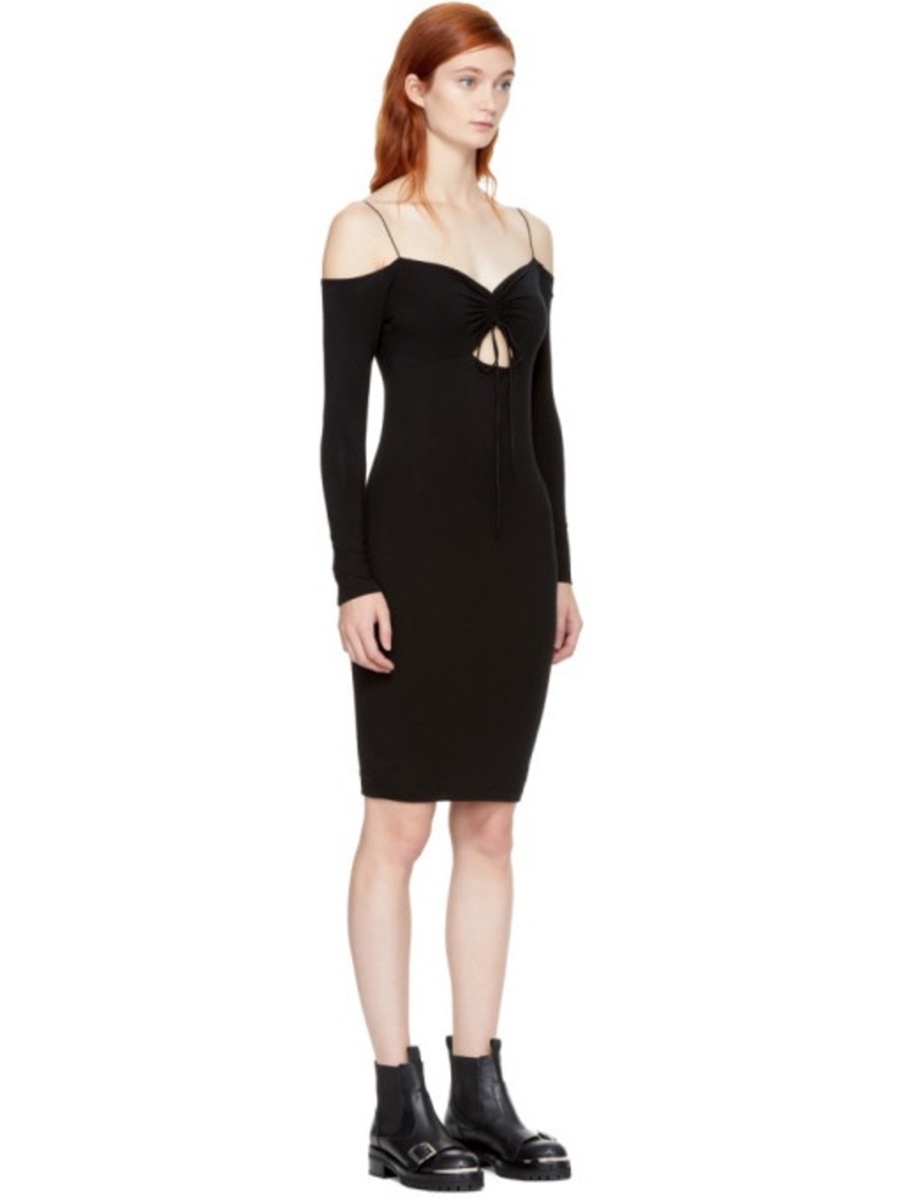 T by Alexander Wang Black Long Sleeve Cut-Out Off-the-Shoulder Dress medium